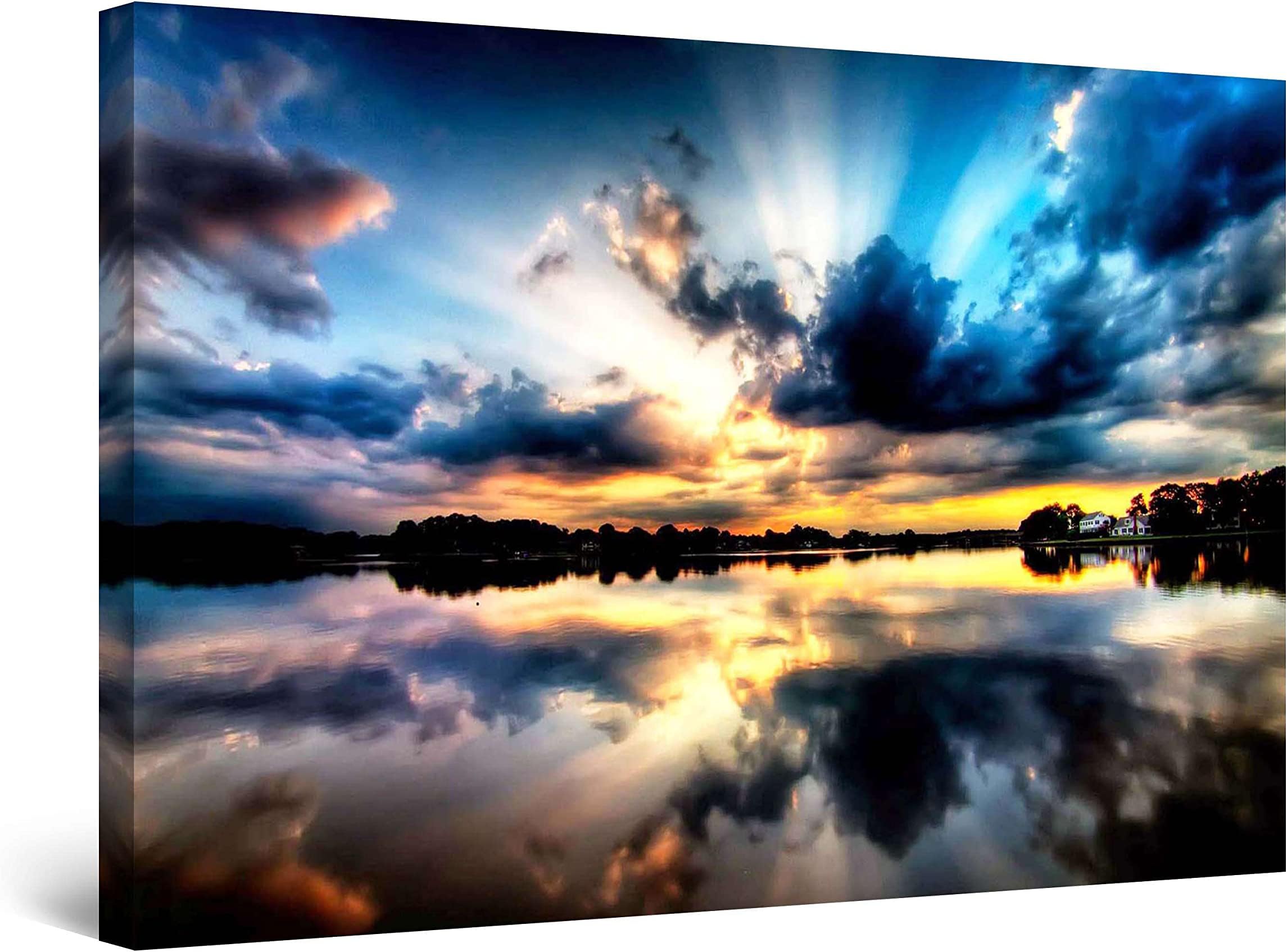 Startonight Canvas Wall Art - Multicolor Sky II, Framed Stretched Print, Modern for Bedroom or Dining Room, Office Ready to Hang Home Decor Unique Luminous Artwork 32" x 48" Day & Night Effect