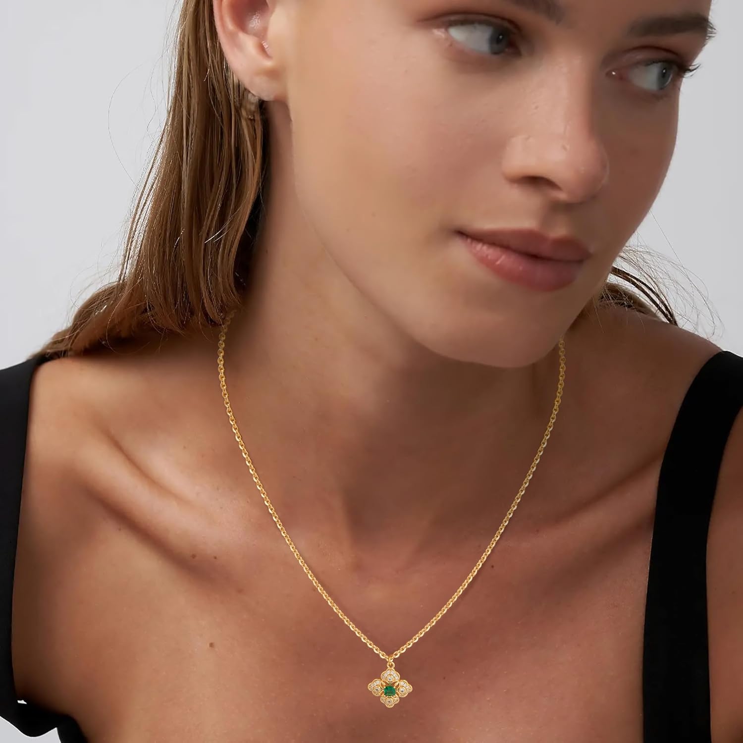 WEARON Gold Necklace for Women 14K Gold Plated Cubic Zirconia Dainty Trendy Pendant Necklace Handmade Jewelry Gifts for Women - Image 3