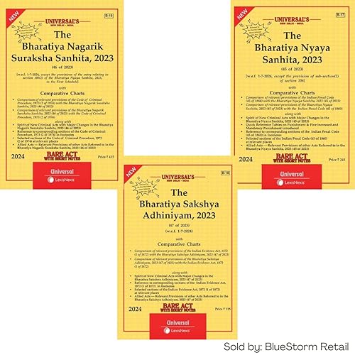 Universal New Criminal Laws Bareacts Combo (Set of 3) 2024 | BNS, BSA, BNSS | August 2024 edition