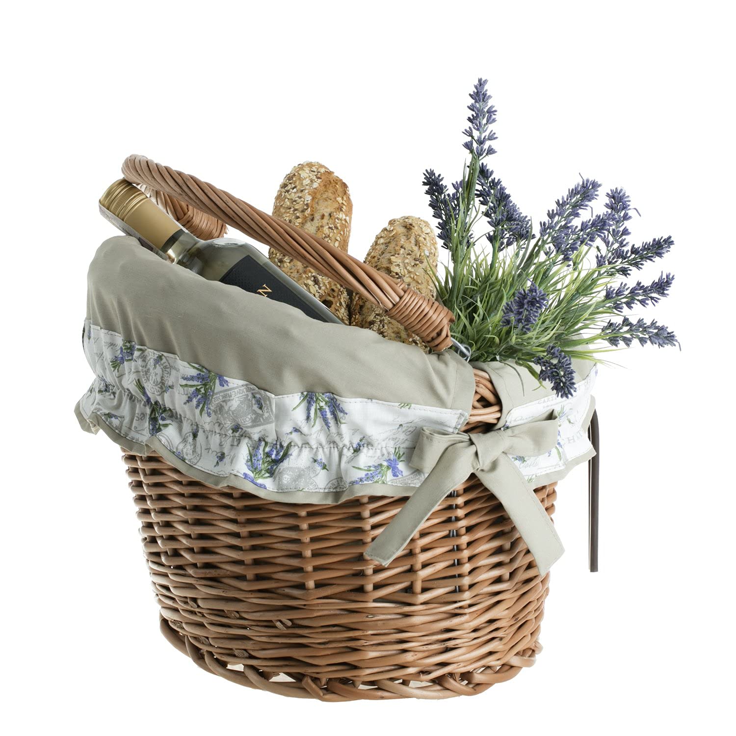 e-wicker24 Panier de Bicyclette en Osier, Panier de vélo en Osier avec poignée de Transport, Panier de vélo avec Doublure Amovible