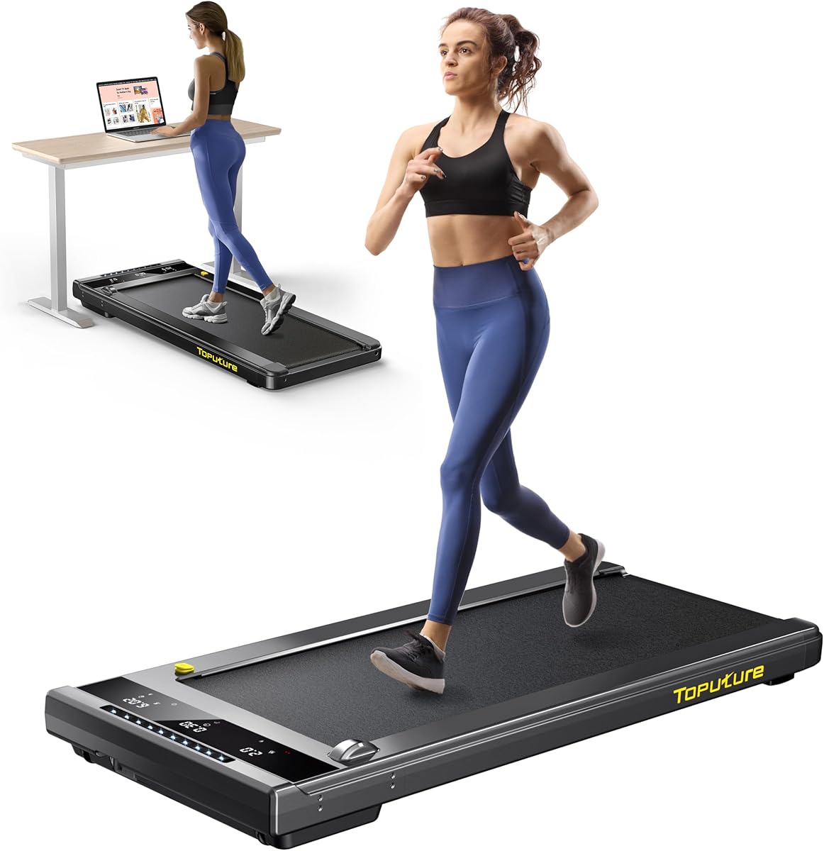 Walking Pad Treadmill, Under Desk Treadmill with App & Remote Control, LED Touch Screen, Lubricating Hole, 300lbs Capacity Compact Walking Treadmills for Home/Office