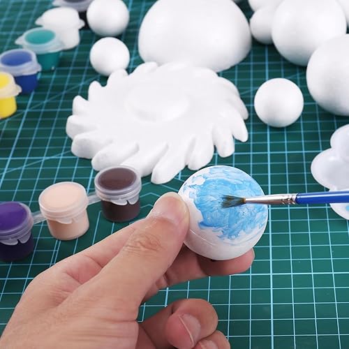 Miniatura 6 de FFchuanhe Kit de 72 bolas de espuma modelo de sistema solar, incluye palos de bambú de espuma para manualidades, pigmentos de color, bandeja de
