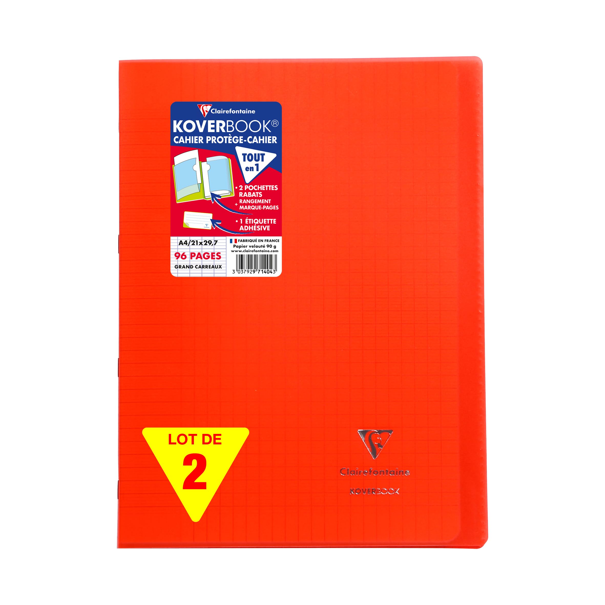 Clairefontaine 971404AMZC - Set of 2 Red Koverbook Stapled Notebooks - Dimensions: A4 21x29.7 cm - 96 Seyes Ruled Pages - White Paper 90 g - Polypro Cover