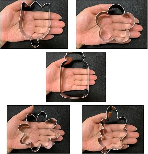 Miniatura 5 de Flower and Mason Jar - Juego de 5 cortadores de galletas con diseño de margaritas, tulipanes, hojas de roble y tarro Mason