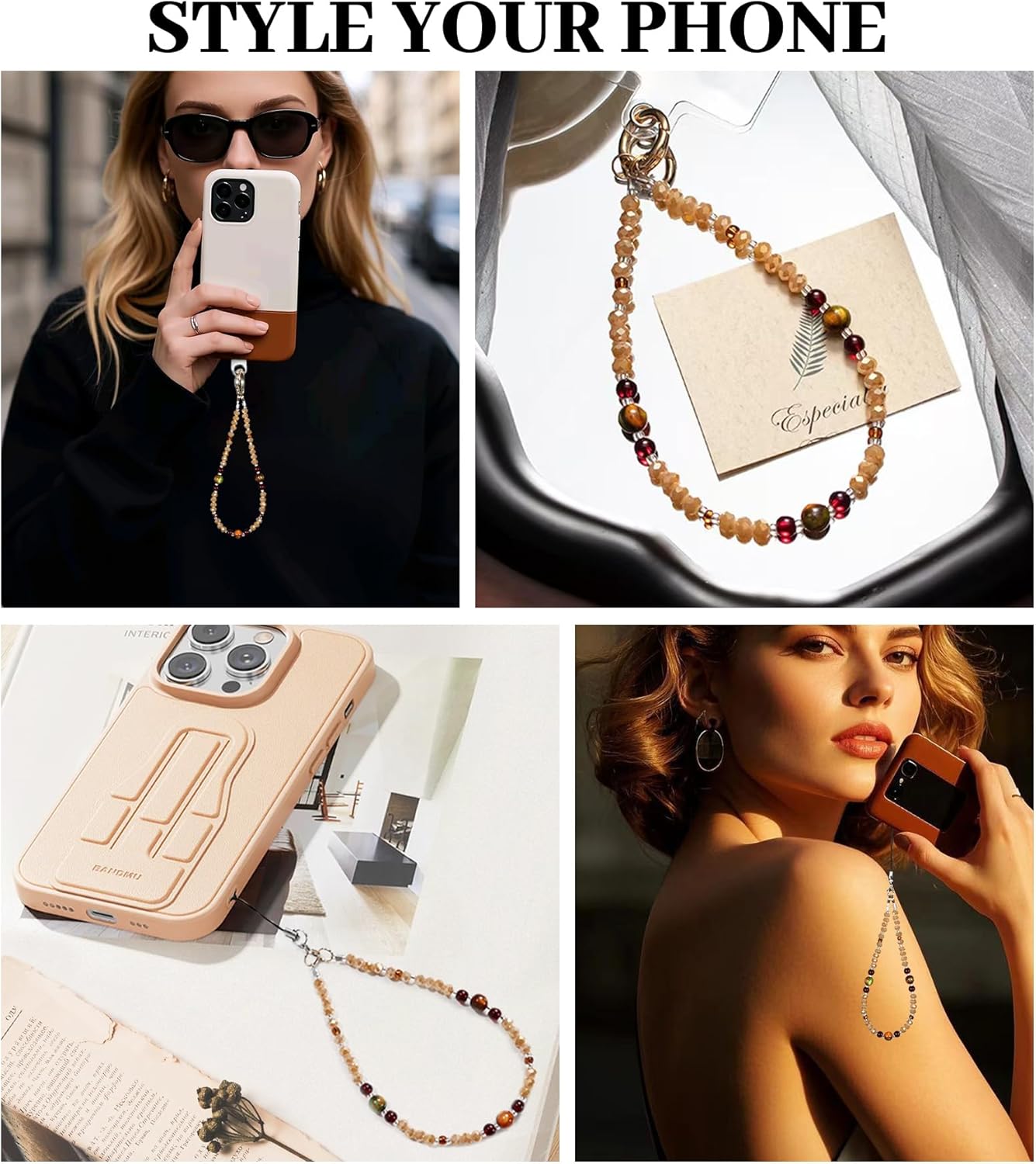 Vintage Brown Beaded Phone Wrist Strap - Image 3