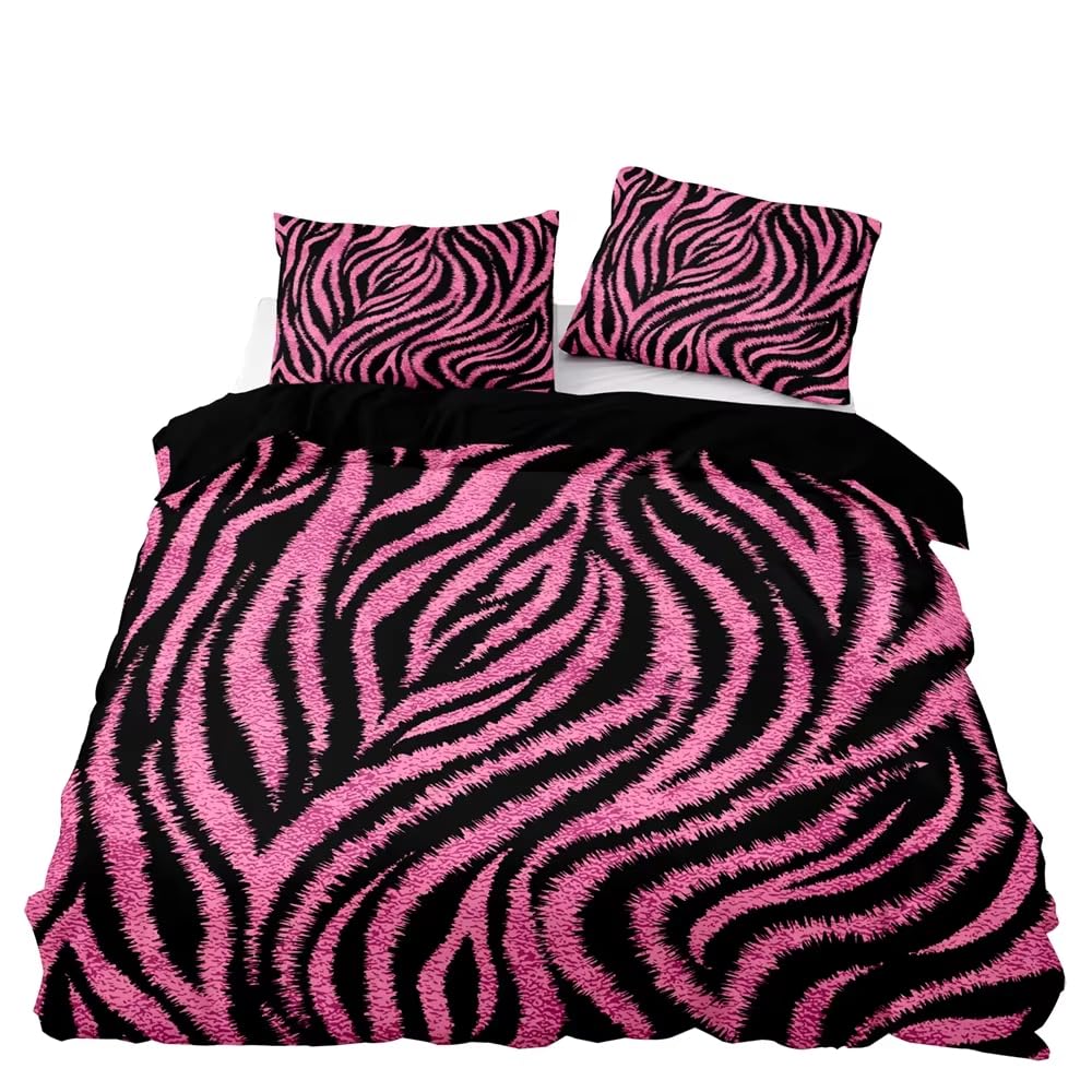 Housse de couette douce en microfibre motif zèbre rose 200x200 cm