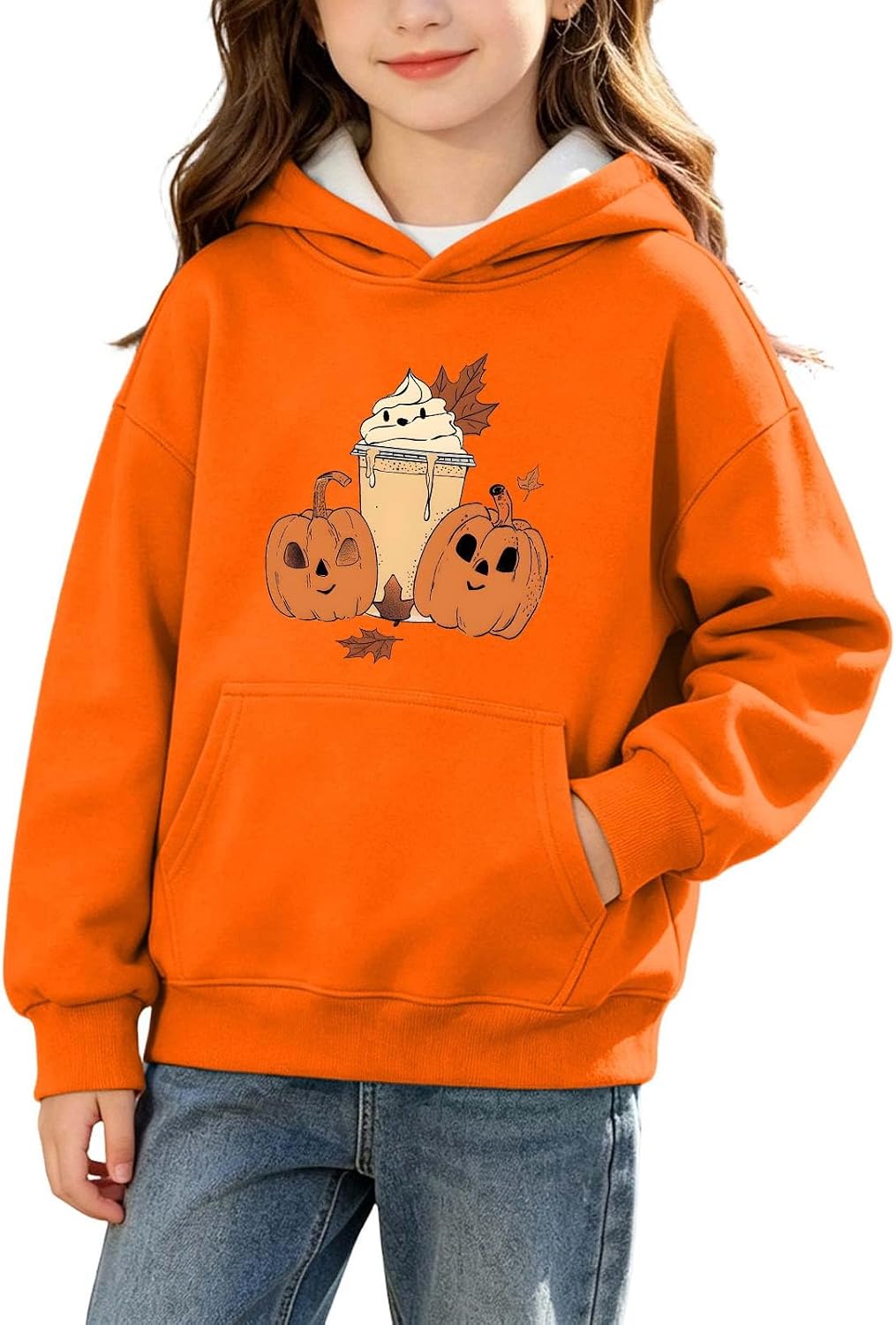 Girls Fall Pumpkin Spice Halloween Hoodie Sweatshirt Pullover