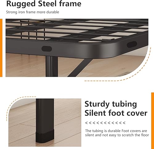 Miniatura 34 de Marco de cama de metal corto Queen con plataforma de metal plegable, listones de acero recubiertos duraderos con instalación sin herramientas, sin