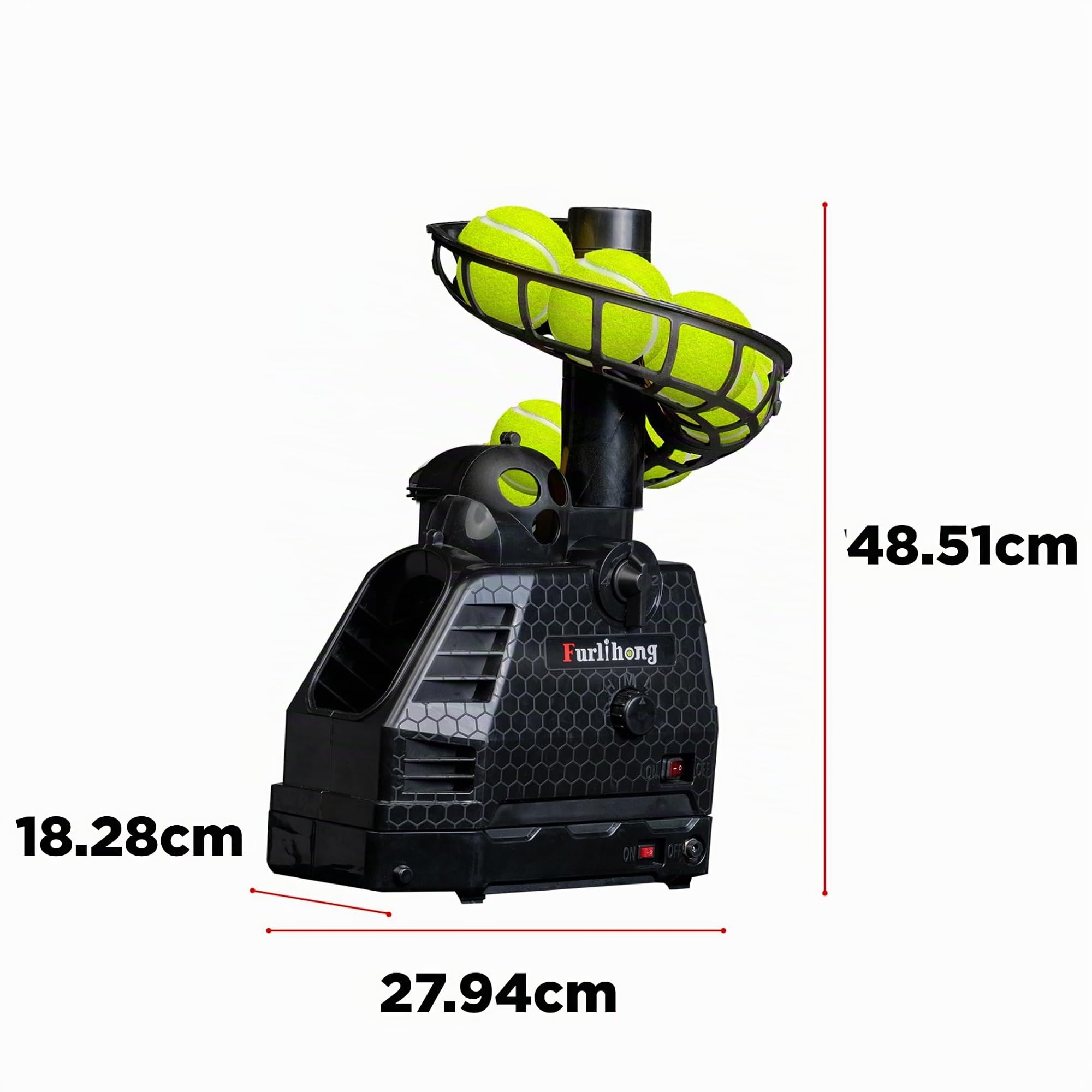 Furlihong Machine à balles de tennis 680BH - Angle de lancer réglable - Vitesse et intervalle - Oscillation automatique - Piles ou adaptateur 6 V CA