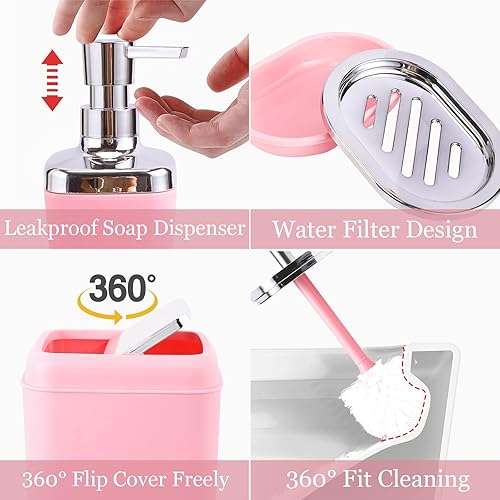 Miniatura 4 de Juego de 24 piezas de accesorios de baño rosa, con cortina de ducha, toallas de baño, basurero, dispensador de jabón y jabonera para baño o regalo