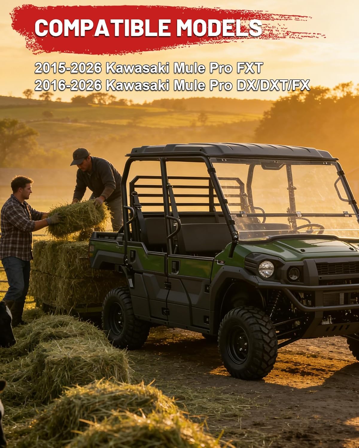 StarknightMT Flip Windshield Compatible with 2015-2026 Kawasaki Mule Pro FXT 2016-2026 FX DX DXT | Hard Coated Polycarbonate Anti-UV Clear Front Fold Window for Farm & Ranch No Rattle Easy Install