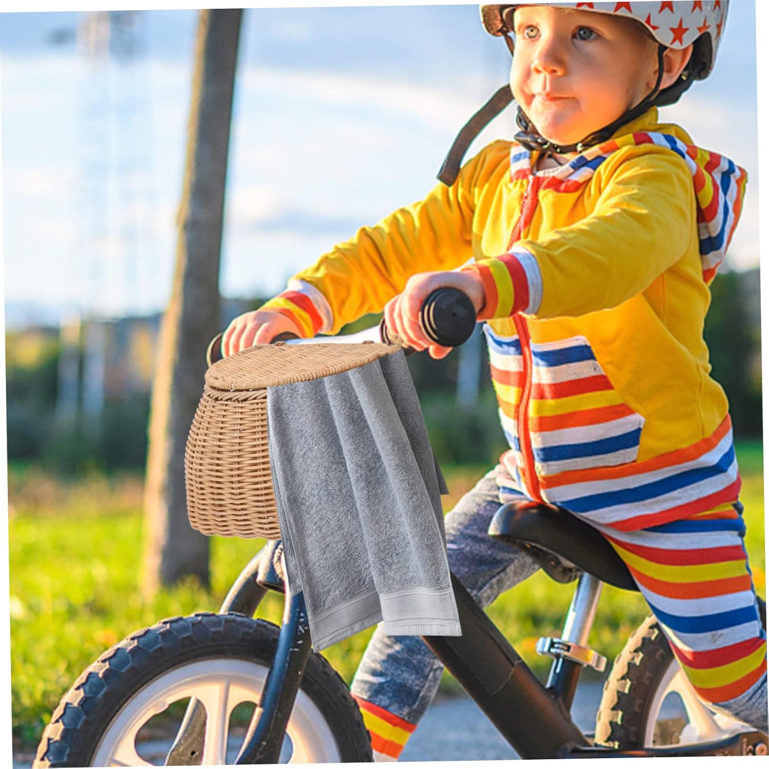 COLLBATH Basket Lid for Children's Scooter Bike Large Capacity Storage Container Rattan Safe for Boys and Girls