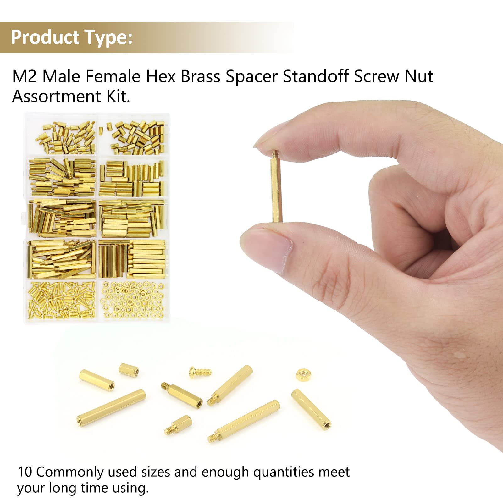 M2 Brass Standoffs & Spacers Kit - 320 Pieces -6 M2 Brass Standoffs & Spacers Kit - 320 Pieces -6
