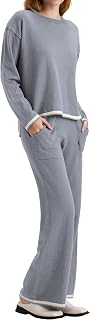 Women Sweater Set 2 or 3 Piece Outfits Short/Long Sleeve Knit Pullover Tops High Waist Wide Leg Pants Lounge Sets