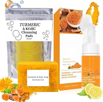 Termeric Cleansing 3-Piece Set | 20 Facial Wash Pads + Facial Mousse 3.4 fl oz 100 ml + Soap 3.5 oz 100 g | Turmeric Blend, Gentle Wash Unisex 1