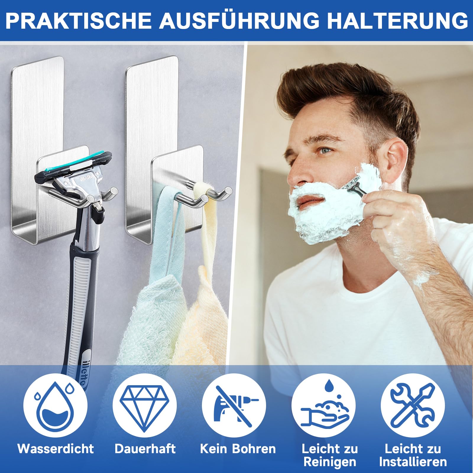 Porta Testine Spazzolino Elettrico | In Acciaio Inox | Adesivo 3M Per Parete - Foto 3