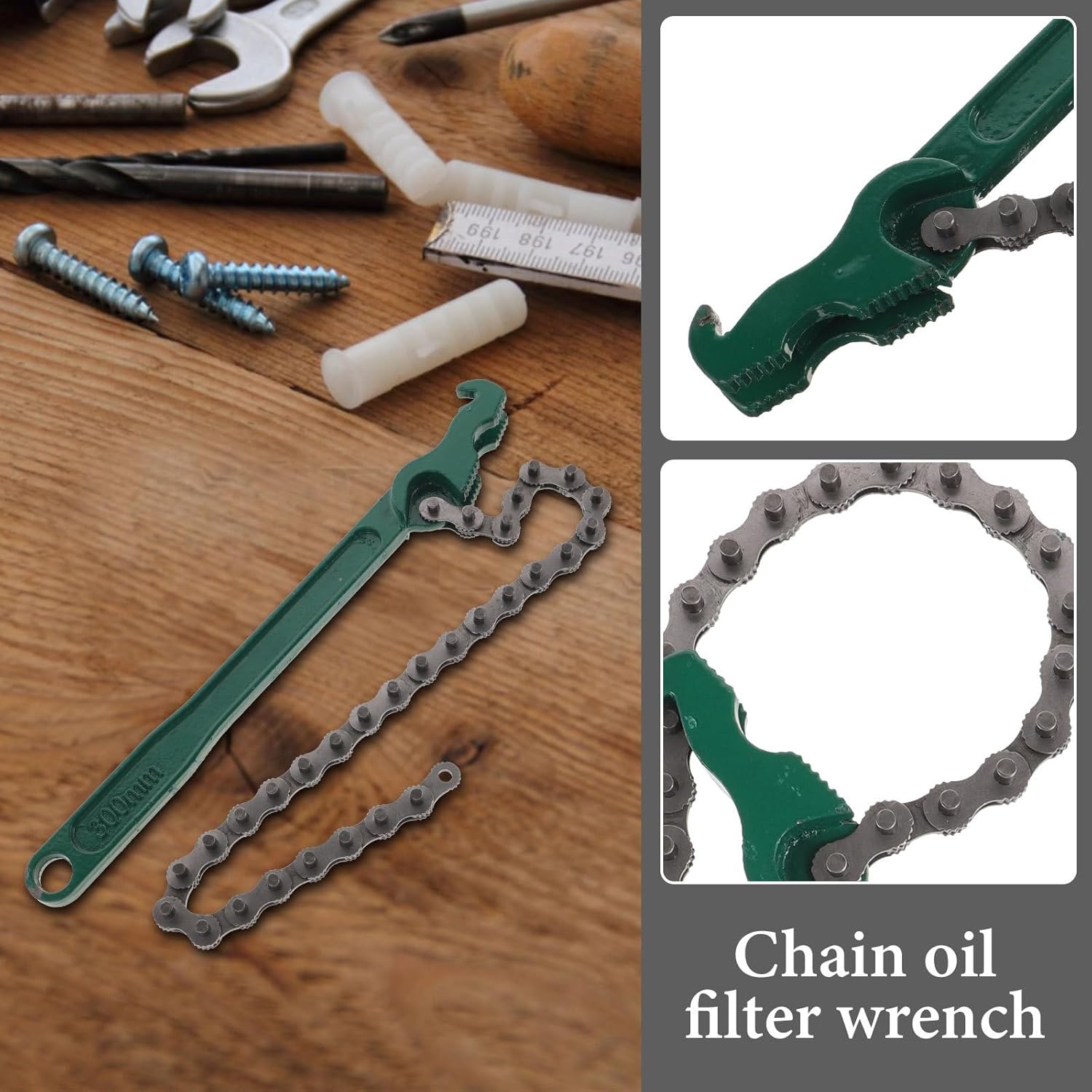 16-inch Heavy Duty Chain Wrench Oil Filter Wrench Anti-slip Cast Handle for Automotive Plumbing and Engine Oil Filter Removal