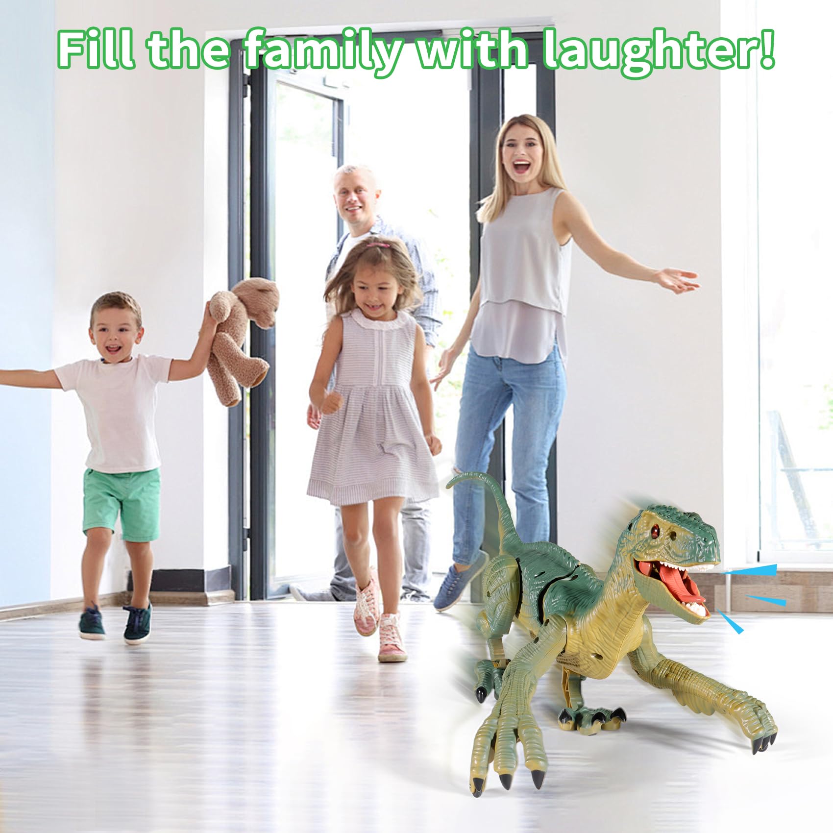 Juguetes de dinosaurio a control remoto para niños: construye un gran dinosaurio velociraptor para caminar con luz y sonido, ideas de regalo de cumpleaños para niños y niñas de 3, 5, 5, 7, 8 a 5