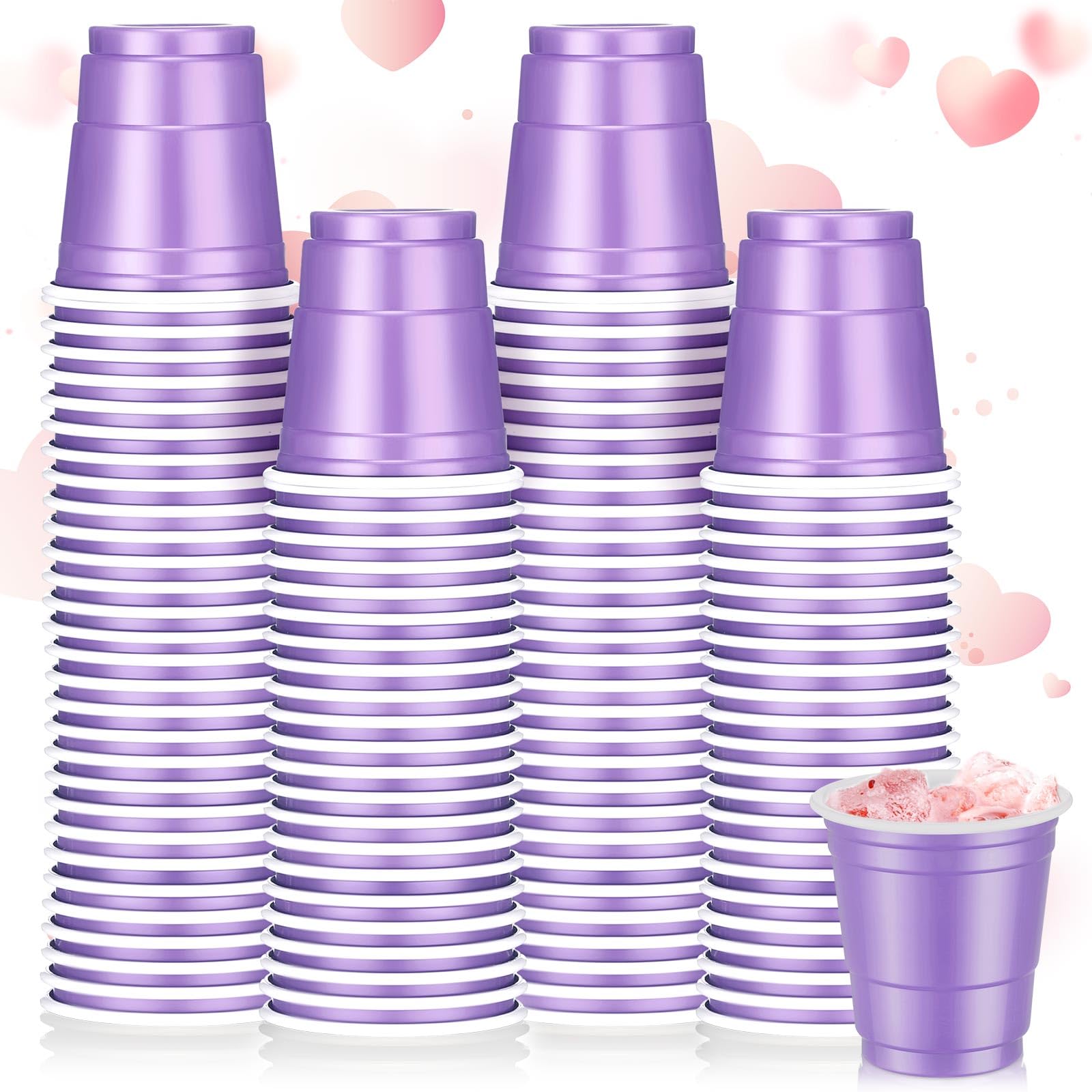Roshtia 100 Pack 2 oz Plastic Shot Cups, Mini Disposable Shot Glasses 2 oz Party Cups for Valentine Wedding New Year Party, Beer Taste Serving, Snacks