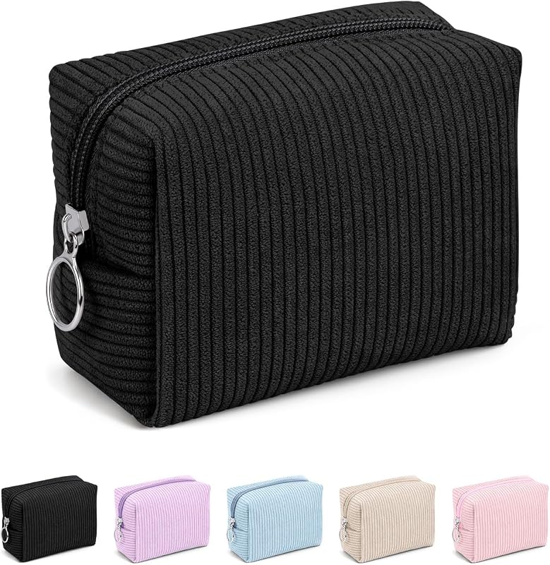 Necessaire de maquiagem MAGEFY em veludo cotelê preta com zíper, compacta, 1 unidade