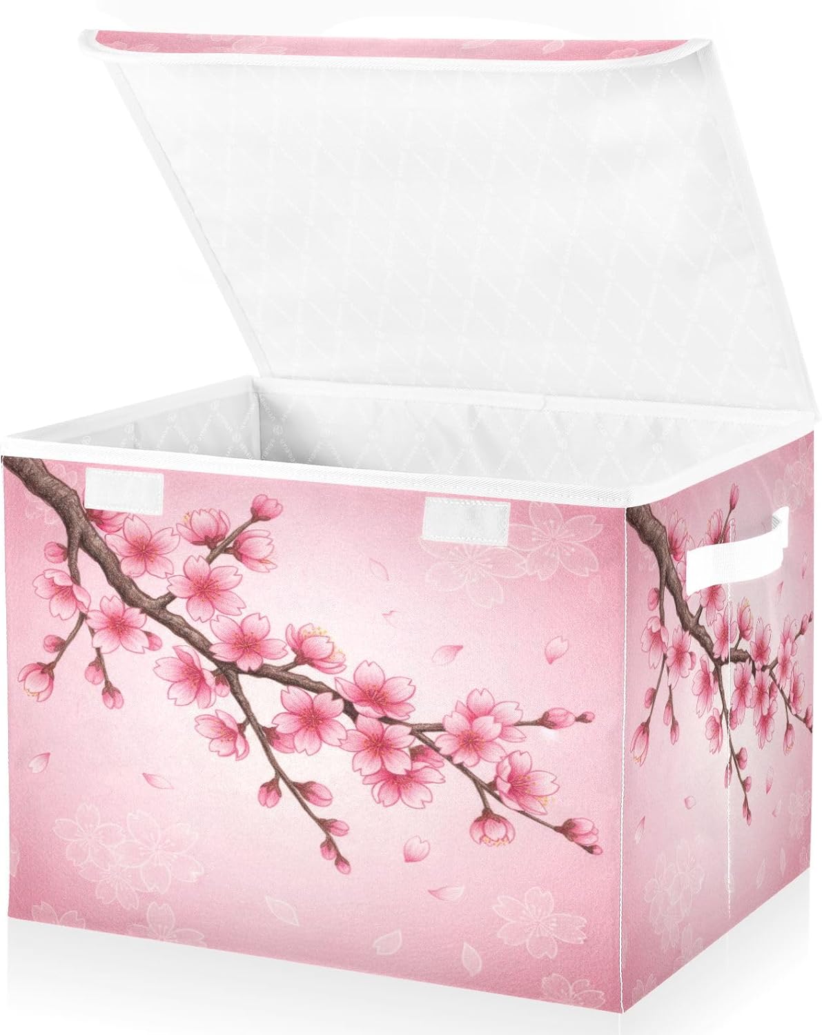 Bolaz Spring Cherry Blossom Background Storage Bins with Lids and Handles, Foldable Storage Box Storage Basket with Cover Collapsible Organizer Containers for Home Closet, Shelves