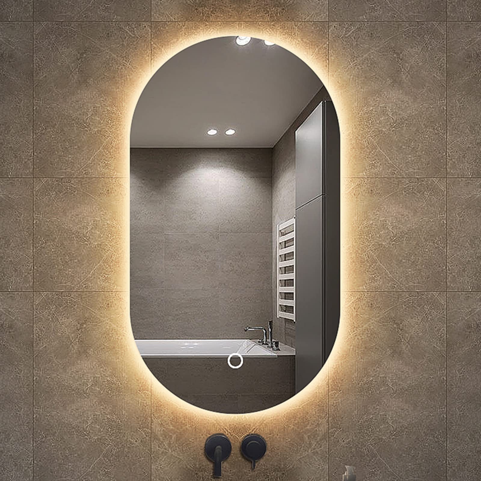 Espejo De Baño Ovalado Con Iluminación LED De 3 Colores, Montado En La Pared, 24, 28, 32, 36 Y 40 Pulgadas, Inteligente, Regulable, Antivaho, Irrompible, Control Táctil (iluminación Frontal, 28 X 20 P