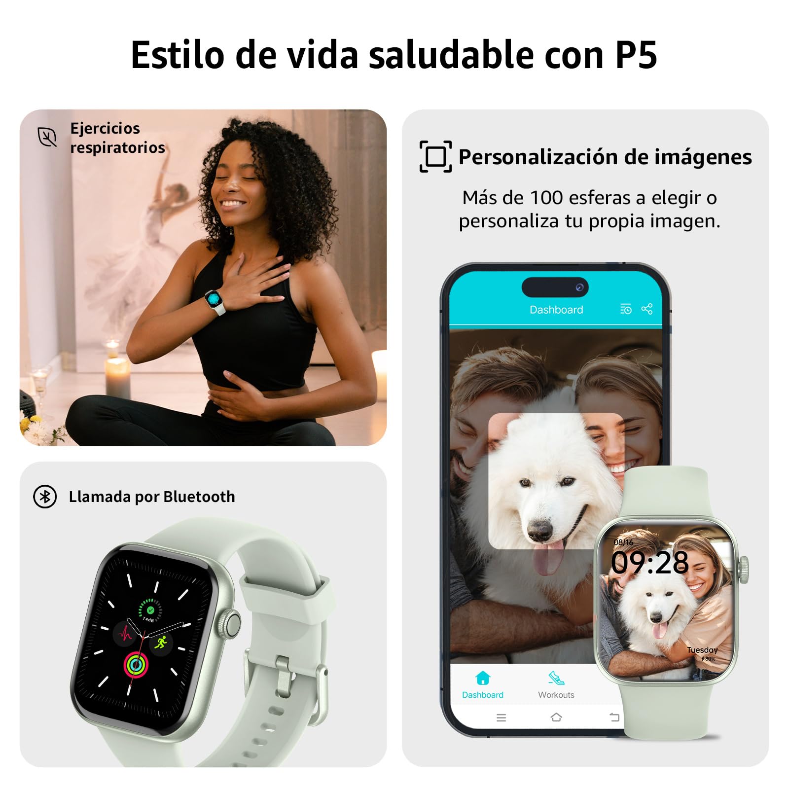 Reloj Inteligente Mujer Hombre, 1.85" Smartwatch con Llamadas Bluetooth, 140+ Modos Deportivos Smart Watch con SpO2/Pulsómetro/Monitor de Sueño/Podómetro, Impermeable IP68 Smart Watch Para Android iOS