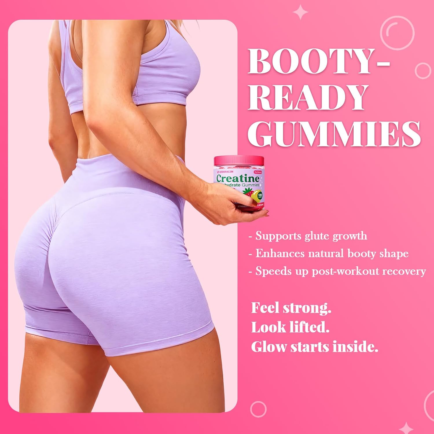 Creatine for Women, Creatine Monohydrate Gummies with Collagen, Vitamin D3 & Calcium for Muscles, Booty & Energy, Flavored Sugar Free Creatine Gummies Post & Pre Workout Supplements for Women, 120 Ct - Image 4