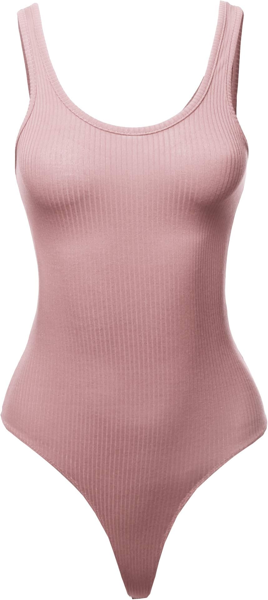 Awesome21 Women's Solid Sleeveless Ribbed Causal Bodysuit