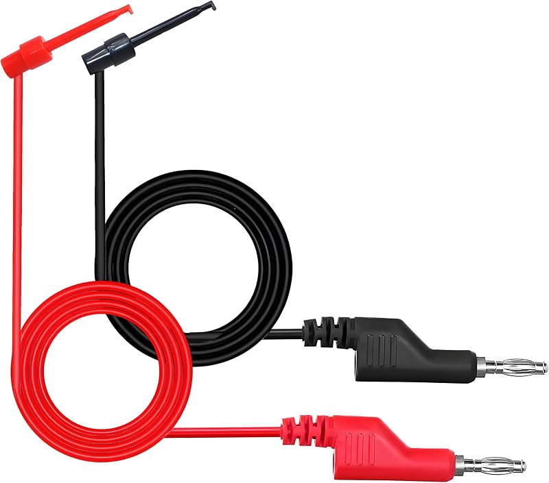Multimeter Test Lead with Banana Plug to Hook Clip Electrical Testing 3.5Ft | Heavy Duty 4mm banana Jumper Wires Kit Automotive test leads Set for Fluke/AstroAI/INNOVA/Pomona/Klein meter tester, 2PCS