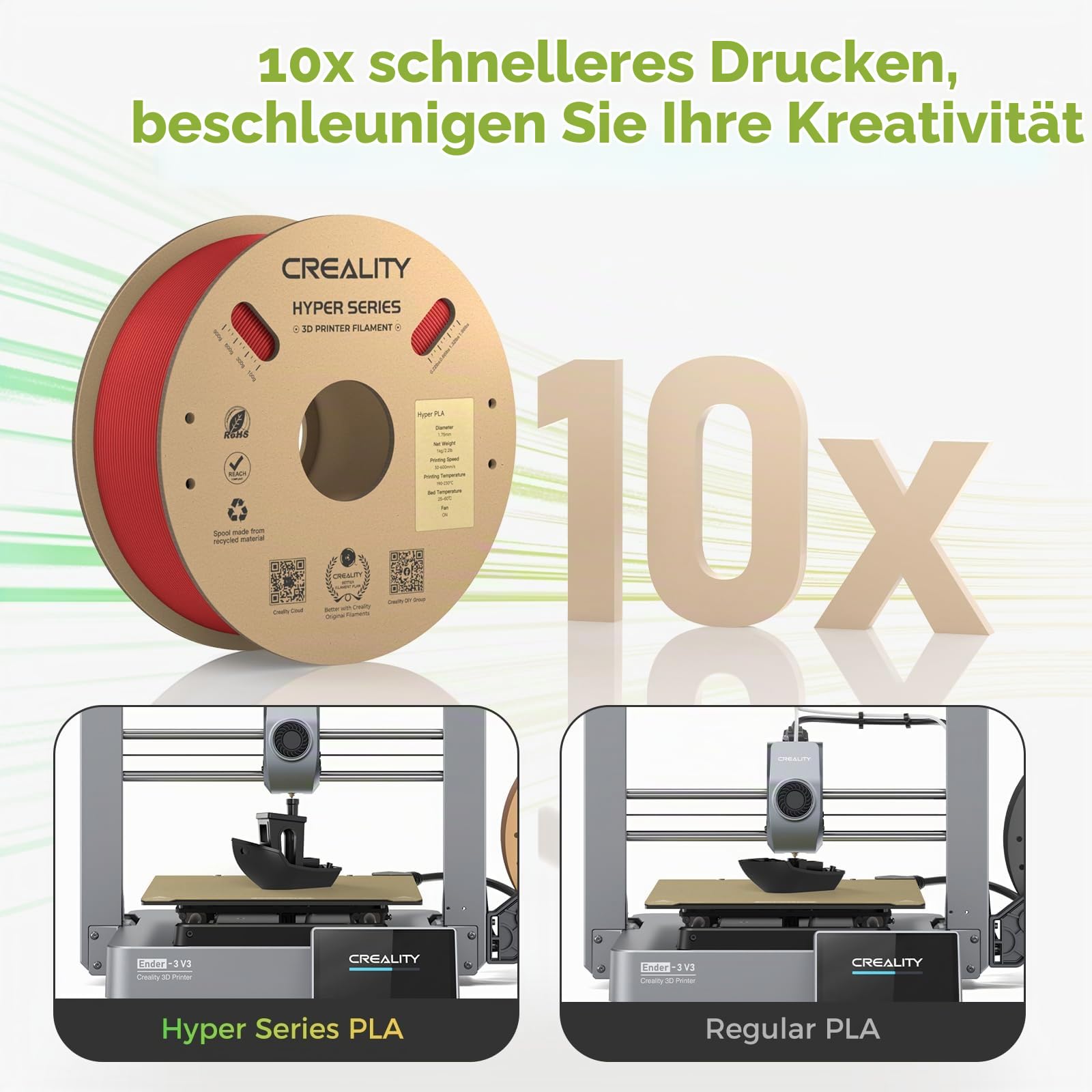 Creality Official Hyper PLA Filament Schwarz+Weiß+Blau+Rot 4KG, 3D Drucker Filament für Hochgeschwindigkeitsdruck und widerstandsfähig, glatt, Überhang Leistung Maßgenauigkeit +/-0.03mm, 4 Rollen
