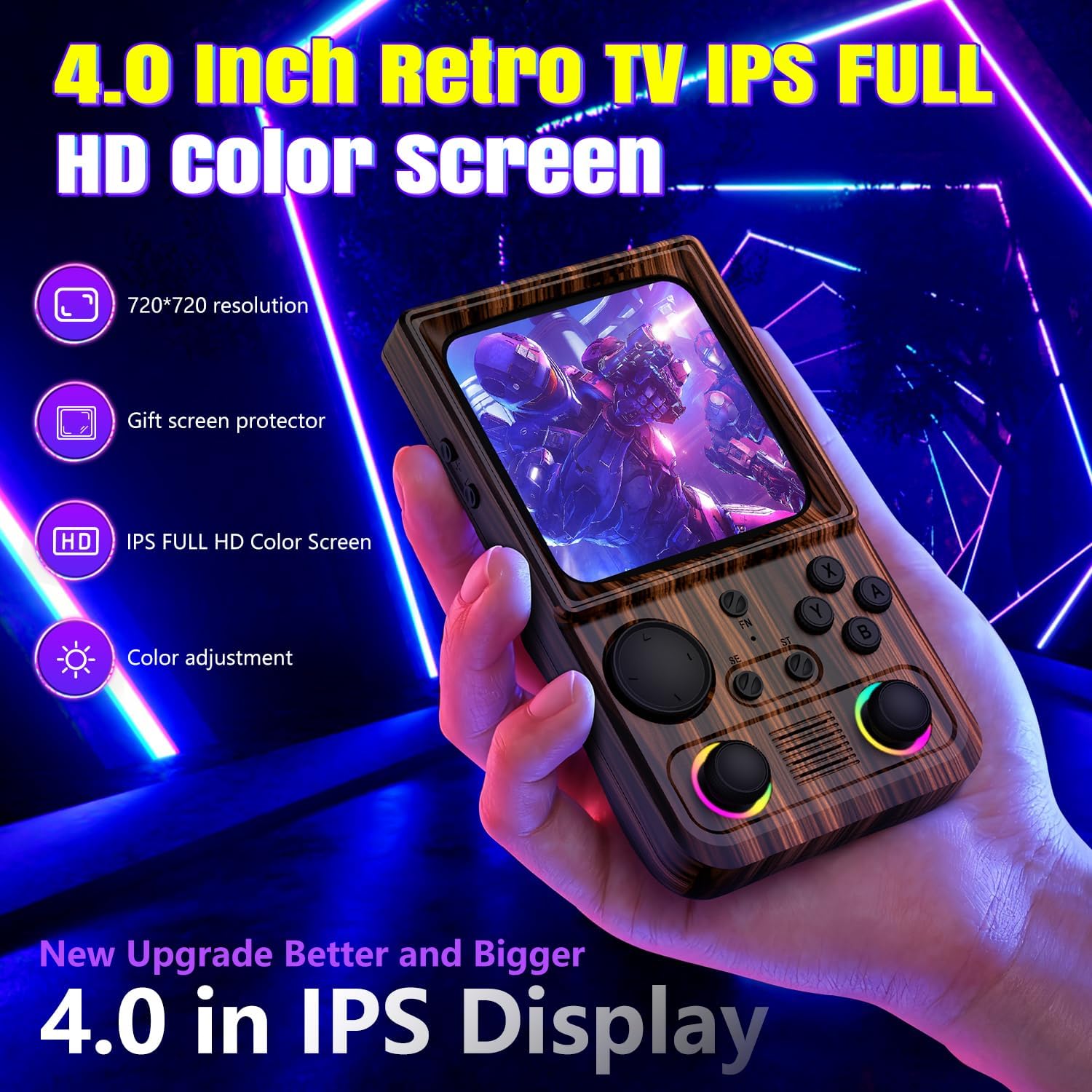R36TMAX Retro Gaming Console, 4.0'' IPS Screen, Retro Handheld Game Console 64GB Support 22000+ Classic Games Supports WiFi Networked Fighting, 4000mAh Battery with Portable Case(Coffee Brown 64GB)