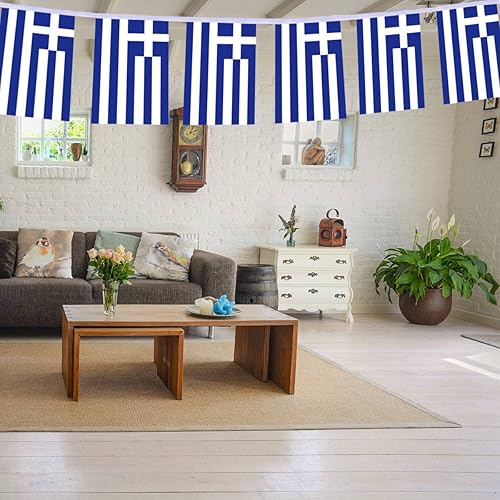 Miniatura 5 de MacLand 30 cadenas de bandera de Grecia, banderines griegos de 32 pies, pancarta decorativa para decoración de patio interior al aire libre