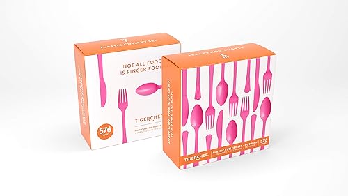 Vista 63 de Tiger Chef - Cubertería de plástico de color resistente, incluye tenedores, cucharas para el té y cuchillos, Transparente Claro