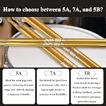 Sticks pour tambours, drumsticks en bois, poids et emplacement compatibles, Stick durable et tambour pour drums électroniques Jazz Drum, Drum Prastic Pad, dumps pour professionnels (Yellow, 7A)