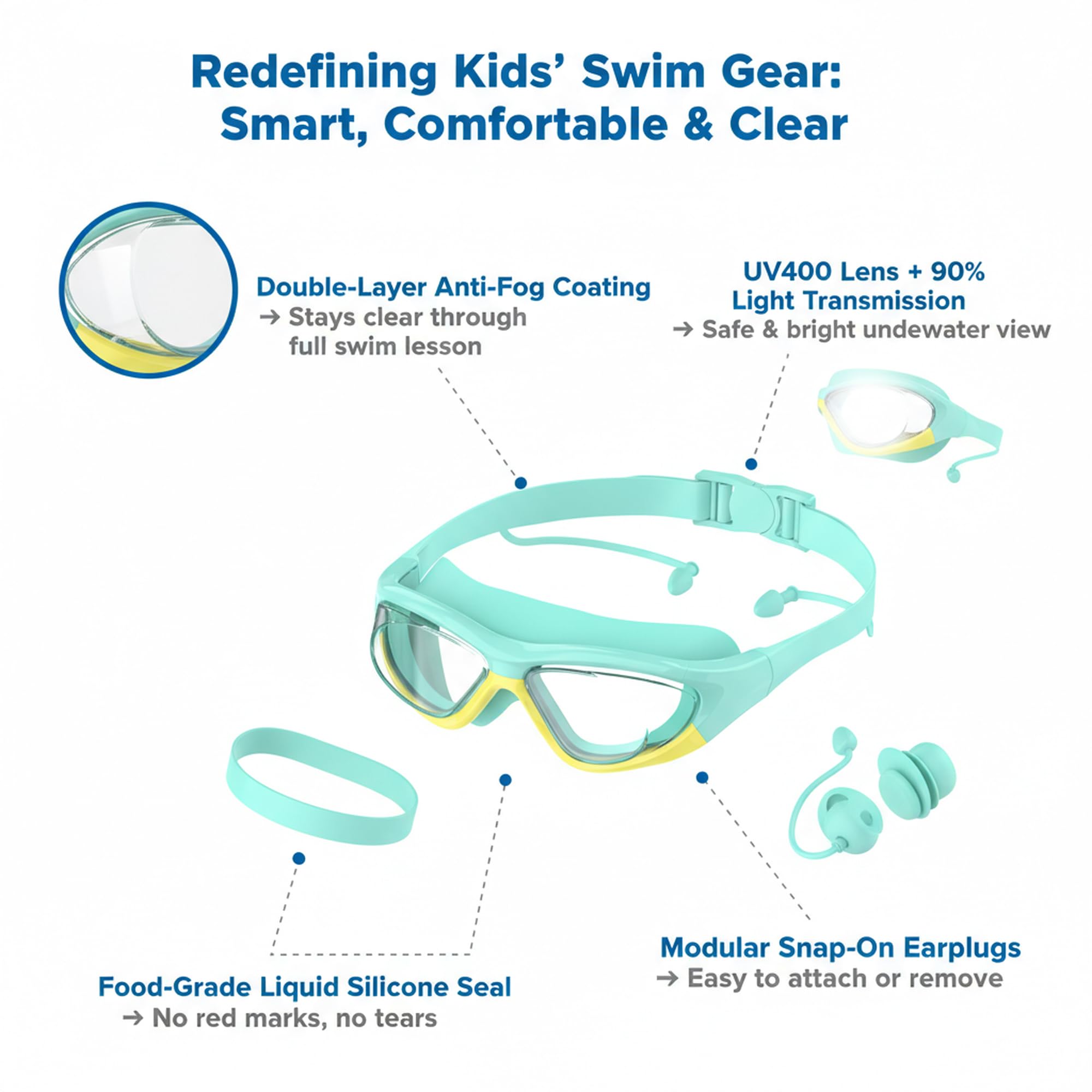 Gafas de Natación Anti-Niebla para Uso General | Protección UV, Impermeables, Junta de Silicona | Gafas de Natación para Niños de 6 a 14 Años