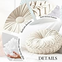 Vista 5 de Almohada Decorativa Redonda de Terciopelo para Decoración del Hogar Cojín Redondo Plisado para Sofá Silla Cama Automóvil (Albaricoque)