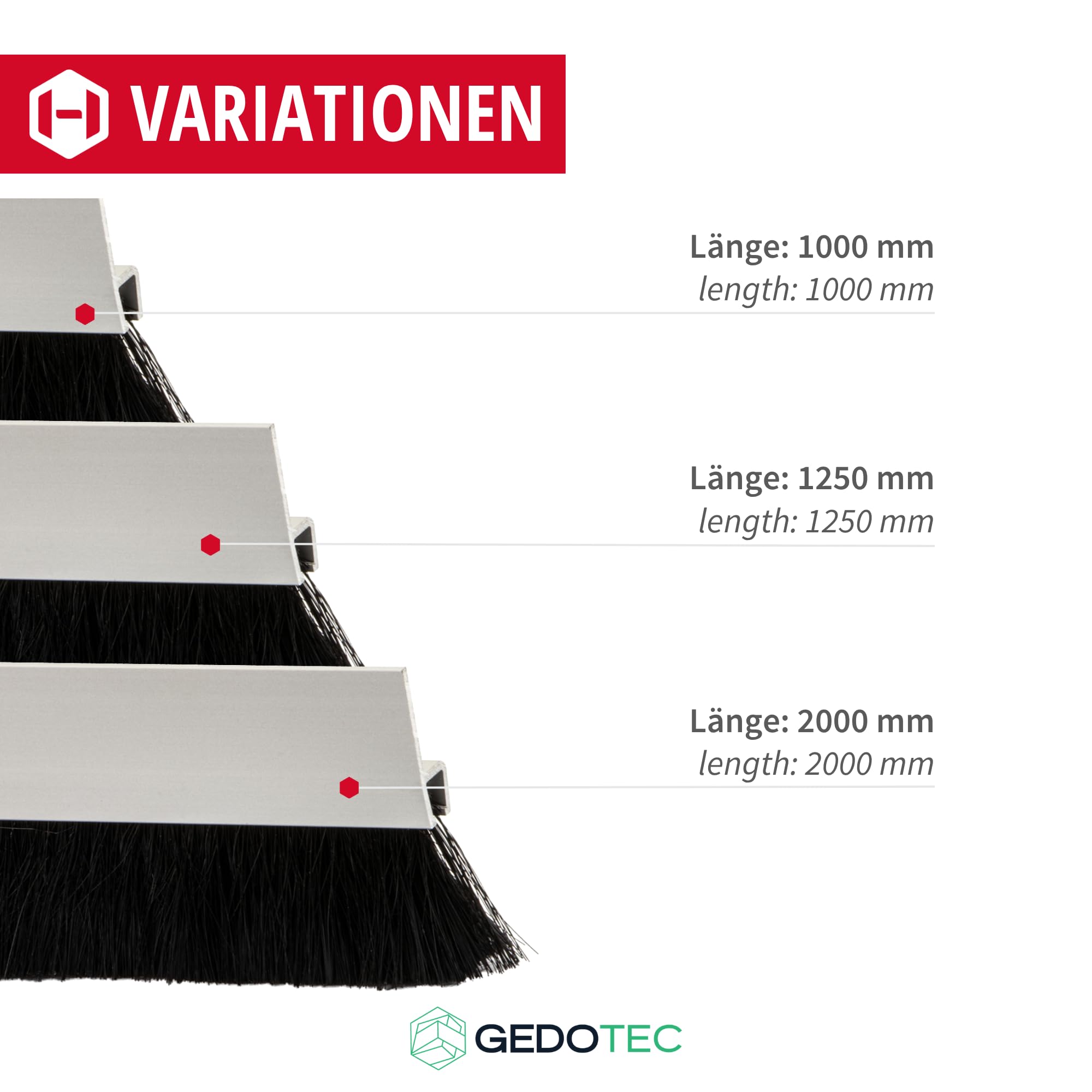 Gedotec Tür Zugluftstopper als Kälte- und Insektenschutz | 1 Stück - Bürstendichtung | Länge: 1,25 m | Dichtung mit dichten Besatz Aluminium schwarz | zum Abdichten von Türen | Dichtung Tür schraubbar