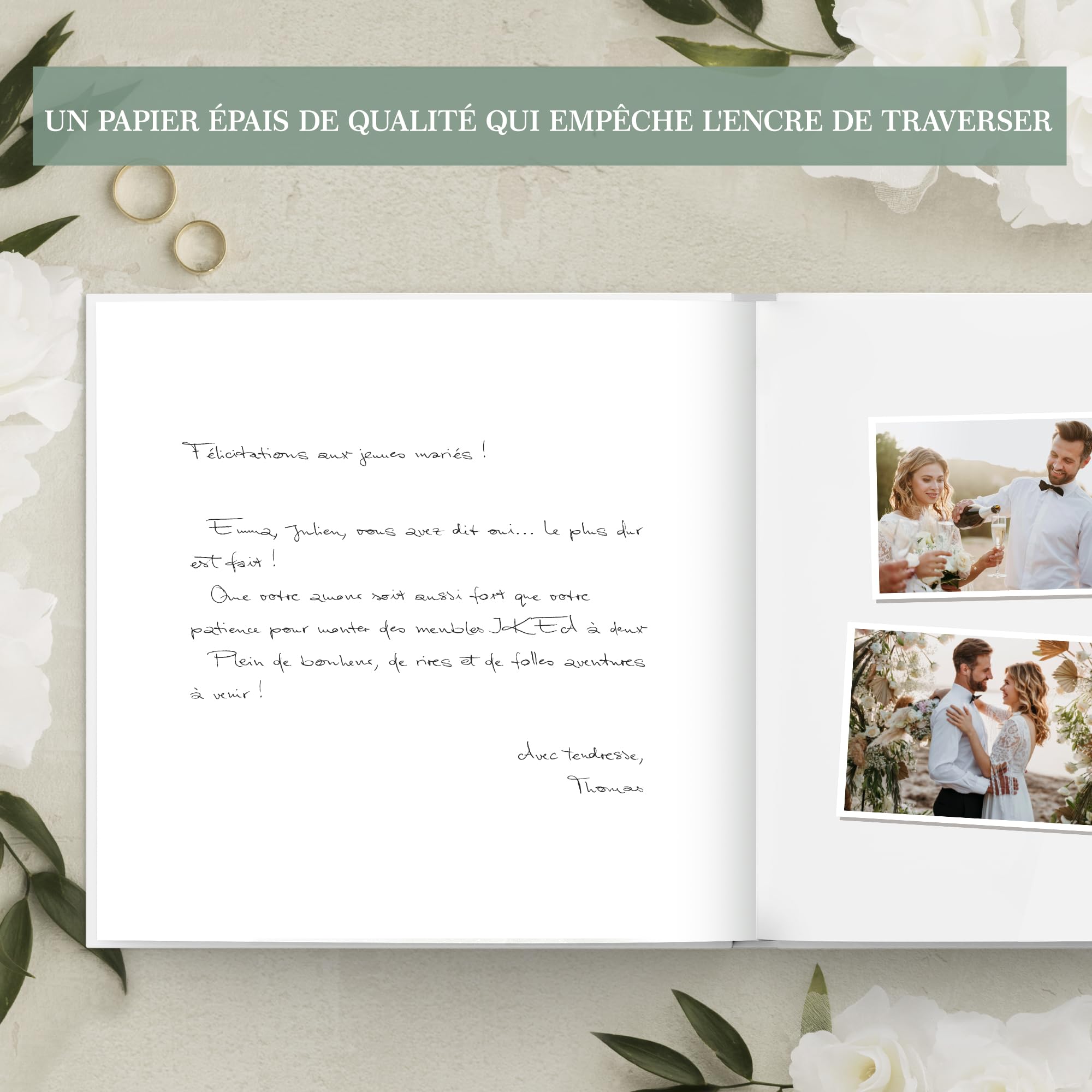 Livre d'or élégant à couverture rigide, 120 pages pour mariage, anniversaire, baptême