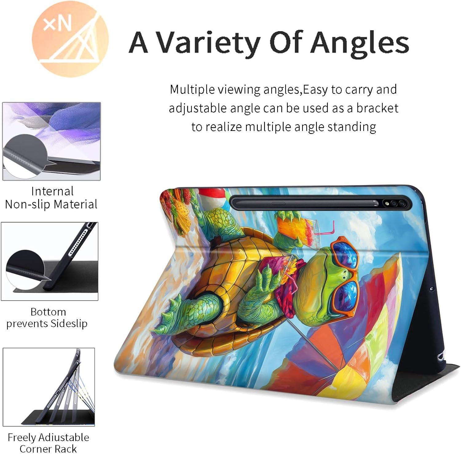 DEGDFSGR for Samsung Galaxy Tab S7 FE 2021/Galaxy Tab S8 Plus 2022/Tab S8+/S7 Plus 2020 12.4 inch,PU Leather Folding Stand Protective Tablet Cover with Auto Wake/Sleep, Cute Green Turtle Beach Waves