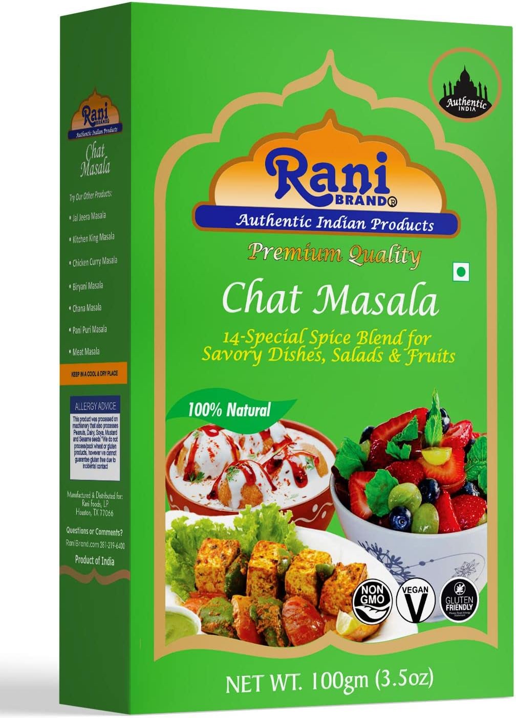 Rani Chat Masala (14 Spice Seasoning Salt) Tangy Indian Seasoning 3.5oz (100g) ~ All Natural | No MSG | Vegan | No Colors | Gluten Friendly | NON-GMO | Indian Origin