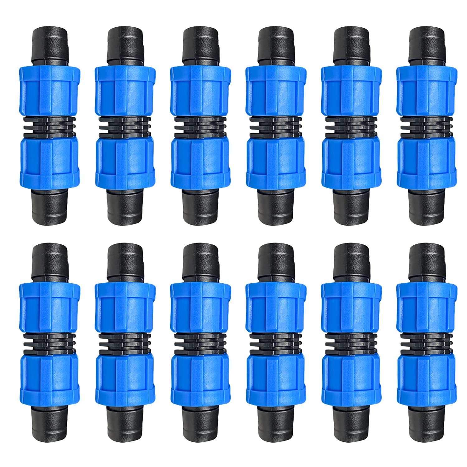 12 Pieces Drip Irrigation Coupling 1/2 Inch Universal Adapter Drip Tubing Fittings Connector Barbed Locking Fitting Fits Most 16-17mm Drip Tape and Tubing (12, Coupling)