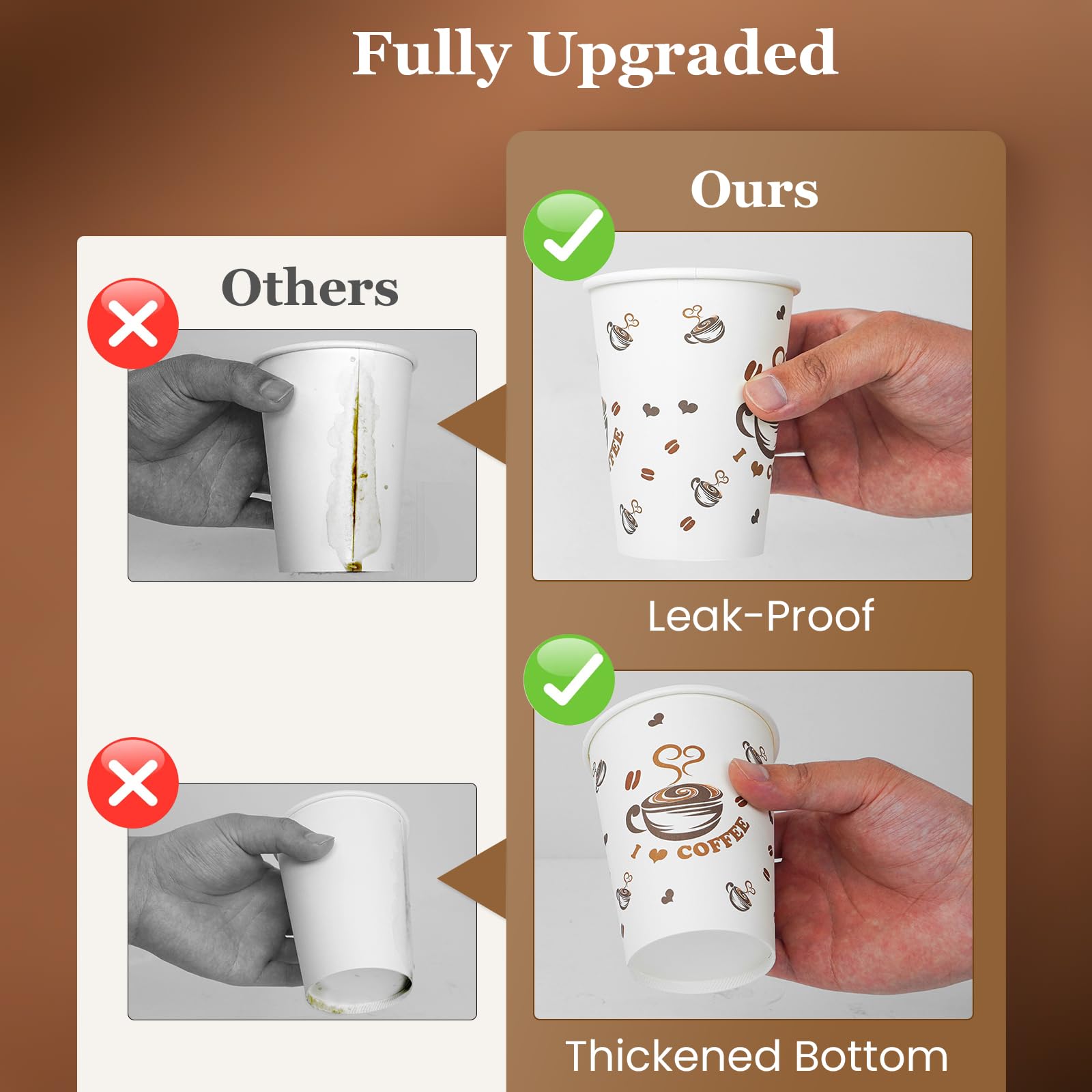 Ginkgo 200 bicchieri da caffè usa e getta da 340 ml, bicchieri di carta ispessiti a prova di perdite, perfetti per bevande calde/fredde, bar, feste, casa, ufficio e uso quotidiano