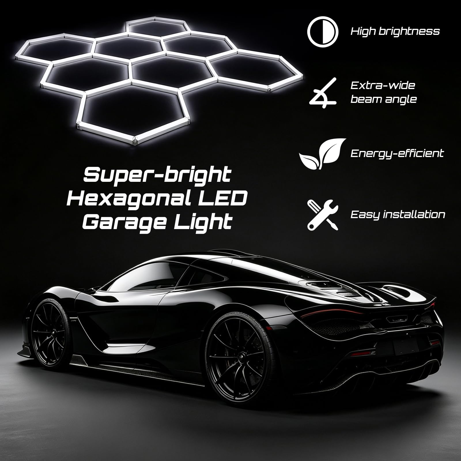 Sześciokątna lampa sufitowa LED do garażu, lampa ścienna z możliwością łączenia łańcuchów | Lampa siatkowa o strukturze plastra miodu z obudową PC, biała 6500K, do garażu, warsztatu, do samochodu, na siłownię