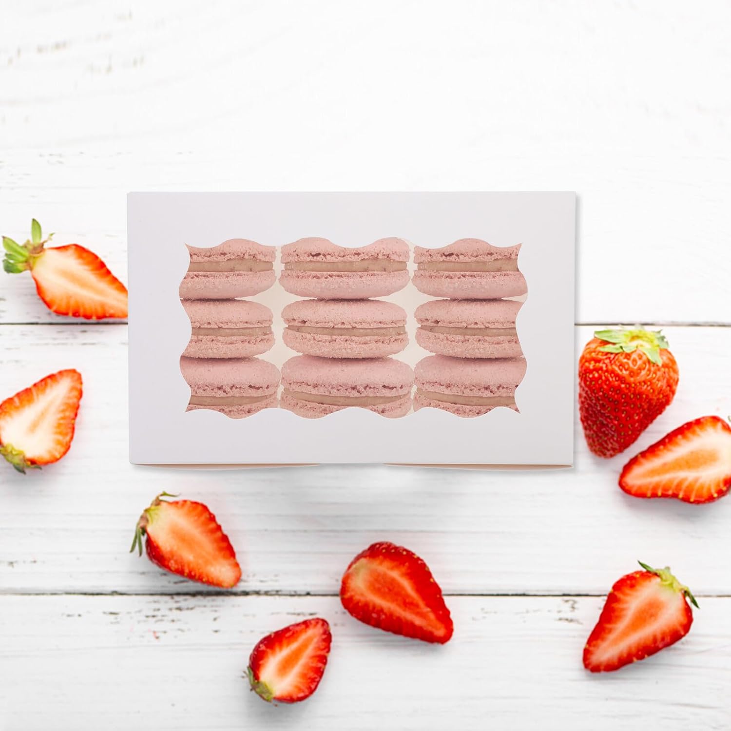 ULDIGI 50pcs Rectangular Kraft Paper Window Boxes for Macaron Candy Biscuit Packaging, Paper Dessert Boxes with White Lace Window, Bakery Cookie Holders for Home and Party Use