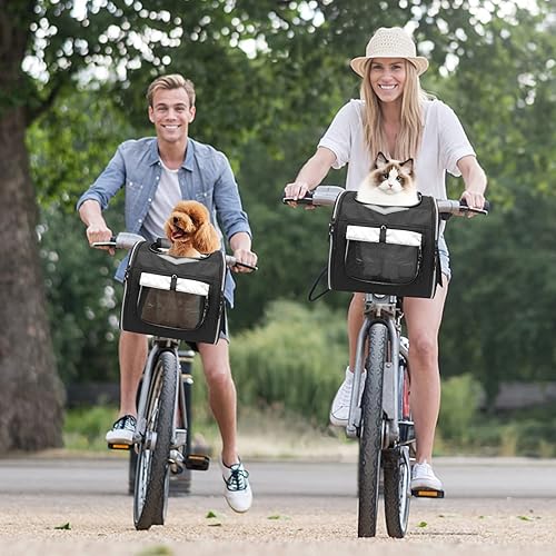 Miniatura 8 de Cesta plegable para bicicleta para perro, mochila grande impermeable para mascotas, mochila para perros y gatos, cachorros (negro)