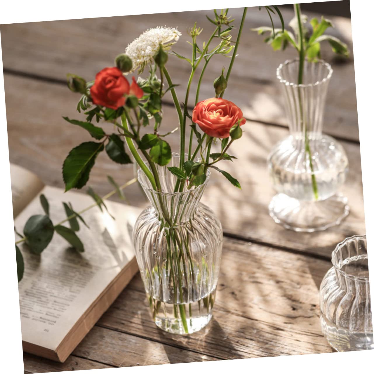 Amazon.co.jp: HOMOCONO シーシーストライプ模様のガラス製花瓶 卓上用