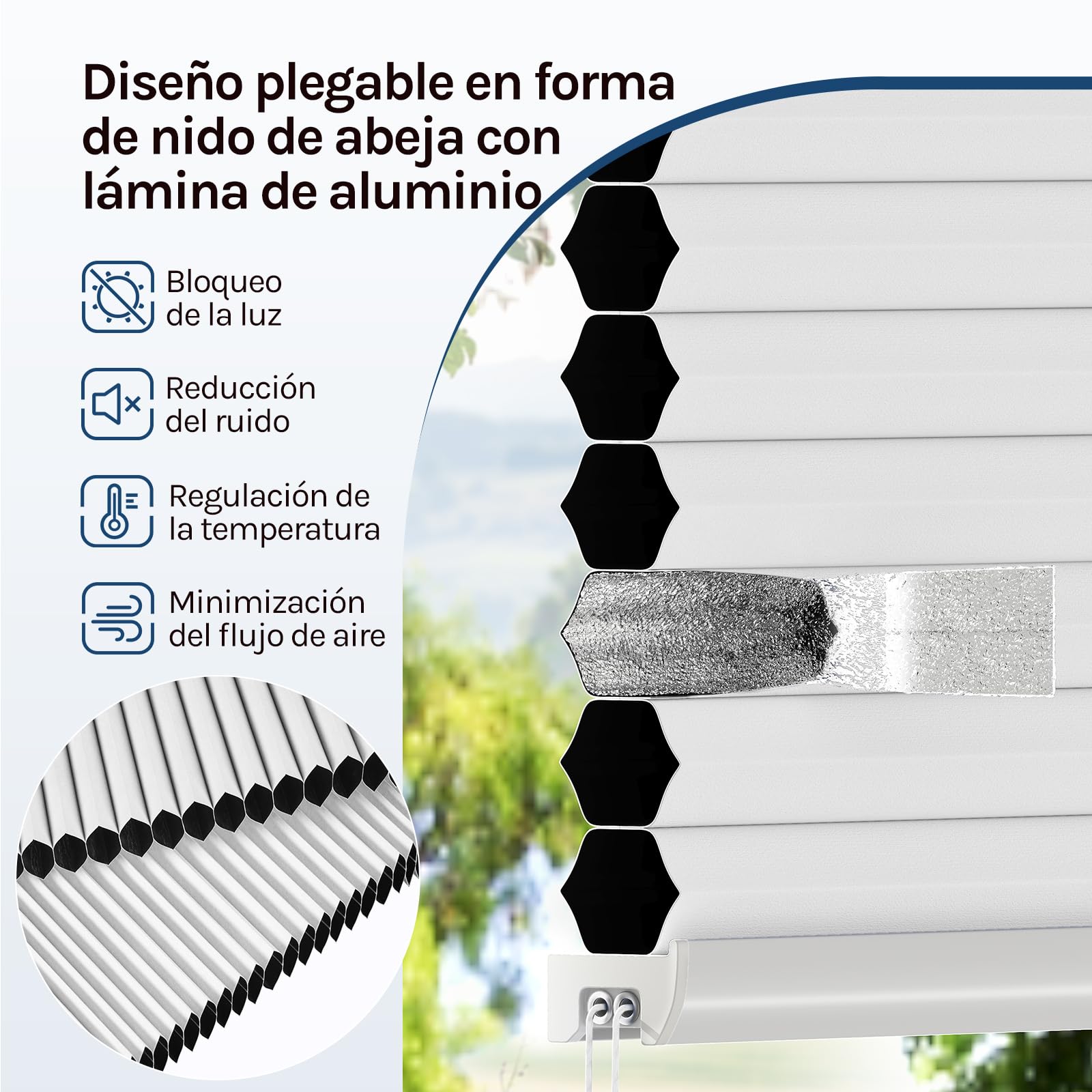 WOLTU Estor Plisada de Panal de Abeja sin Taladrar, Opaca, 100x120 cm | Bicolor Blanco-Blanco, Enrollable, Protección Visual, Protección Solar UV, para Puerta y Ventana