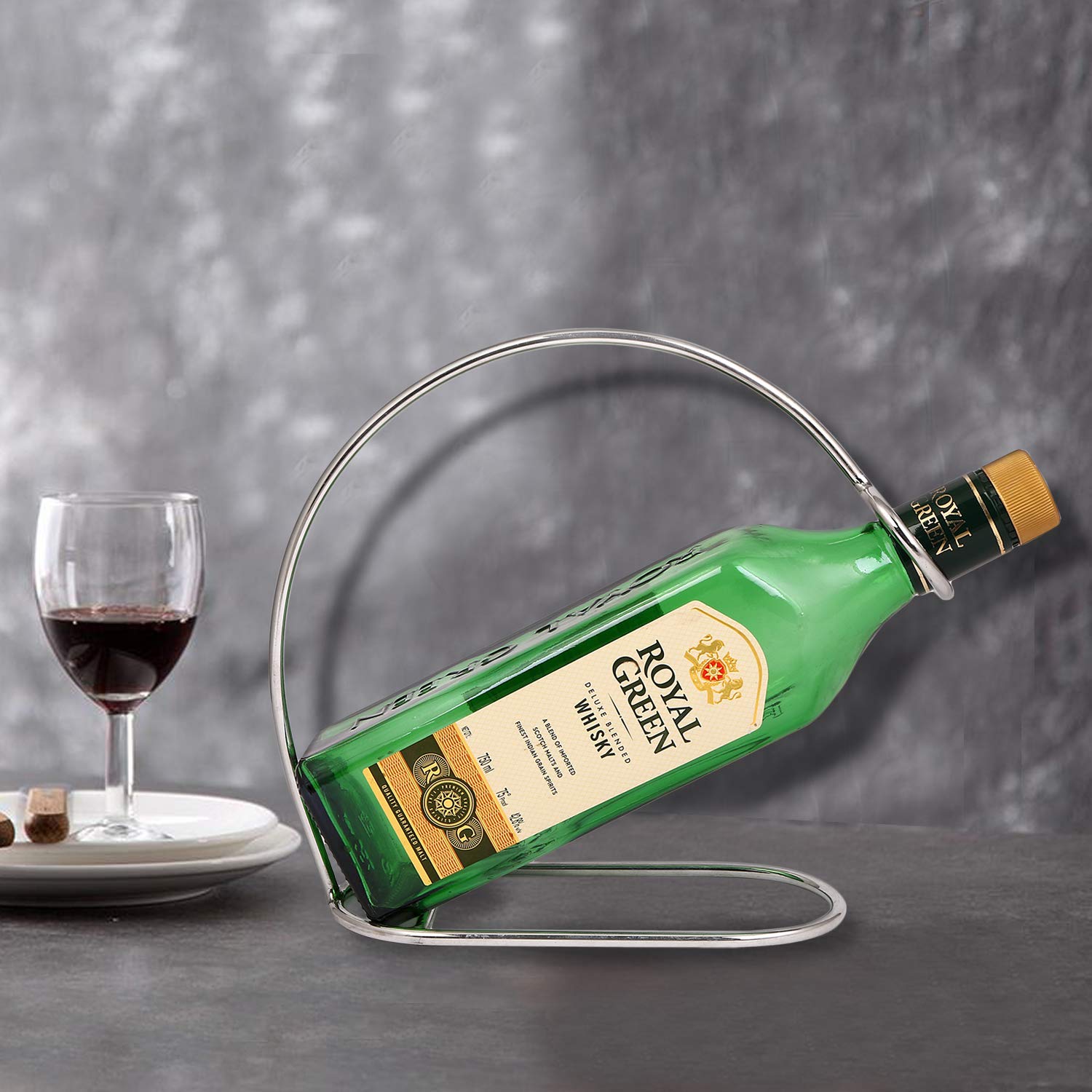 Hogar India Wine Bottle Holder, Wine Rack/Bottle Holder. (MSD Metal) (Silver)