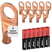 Vista 158 de SELTERM - 2 terminales de anillo resistentes para cable de batería, calibre 4 AWG, pernos de 3/8 pulgadas, terminales de calibre 4, ojales de cobre